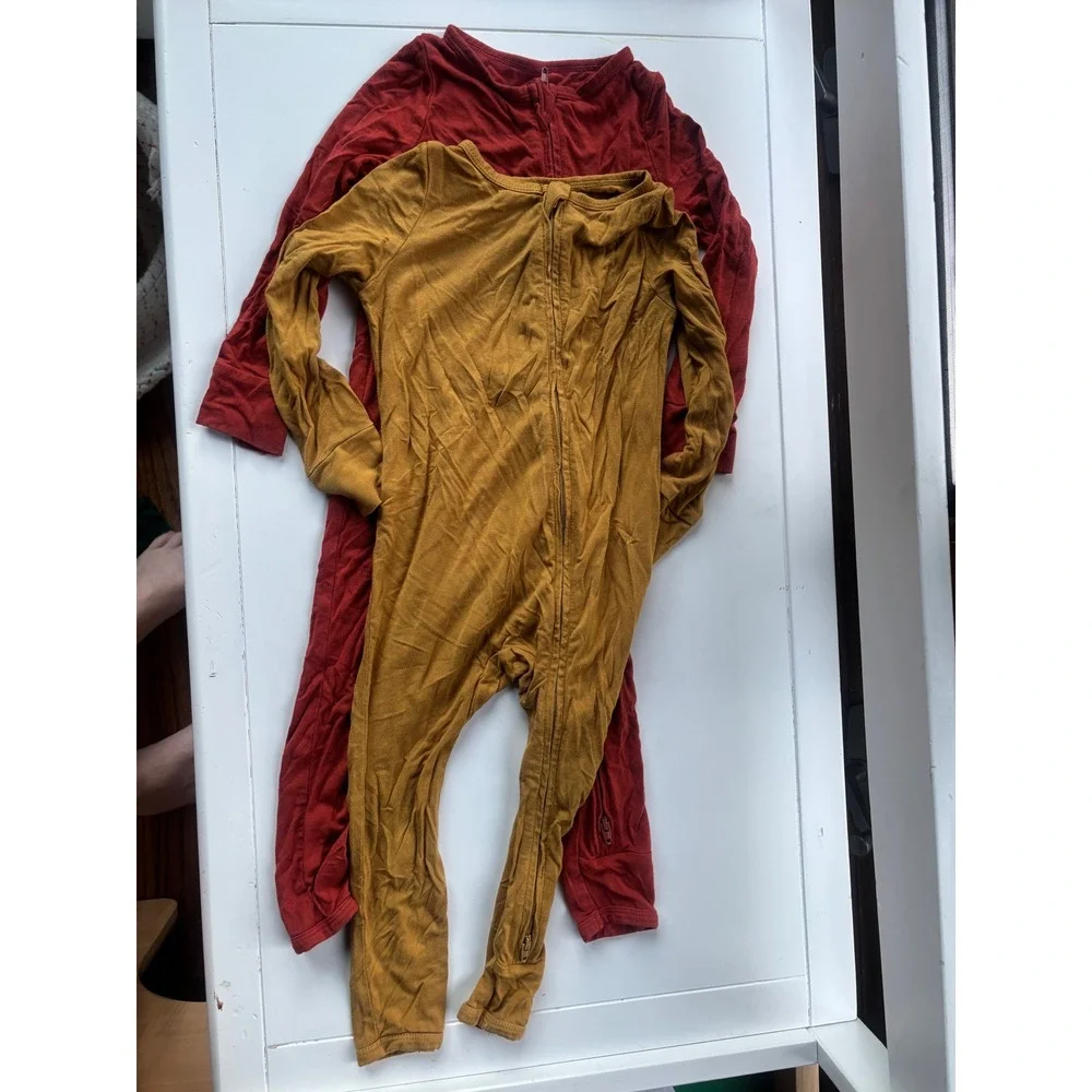 Free Birdees Bamboo Viscose Zippy Rompers Lot of 2 Terracotta Mustard18-24M